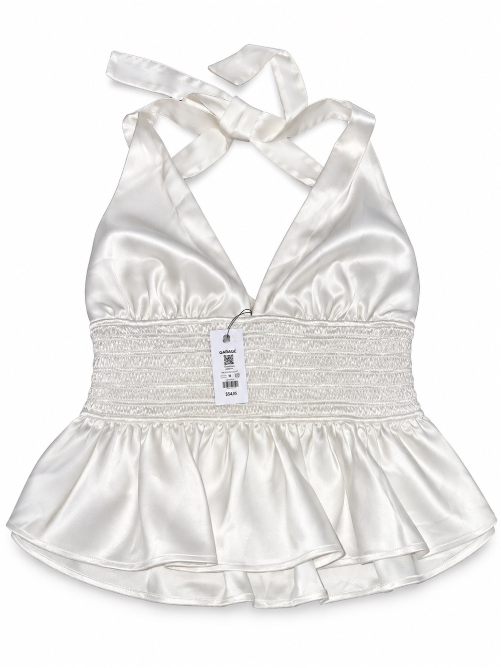 Dynamite White Satin Halter Peplum Bandeau Top
